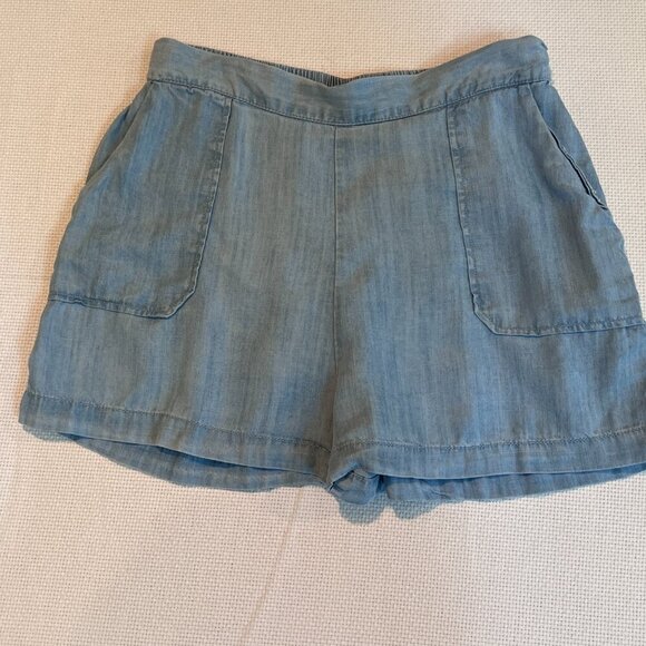 Japna Chambray Viscose Lightweight Pull On Elastic Waist Shorts Pockets Medium - Picture 4 of 7